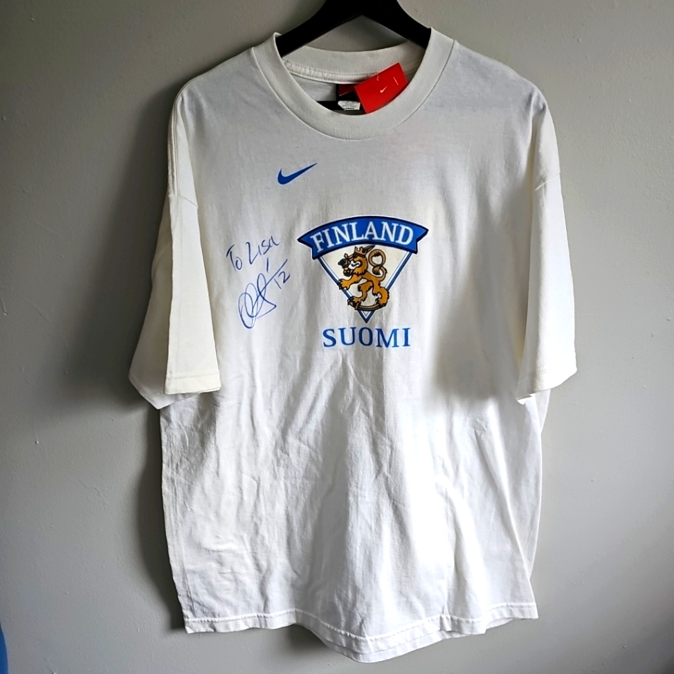 Vtg Nike 2006 Iihf World Juniors Ice Hockey Size Large White Finland Shirt
